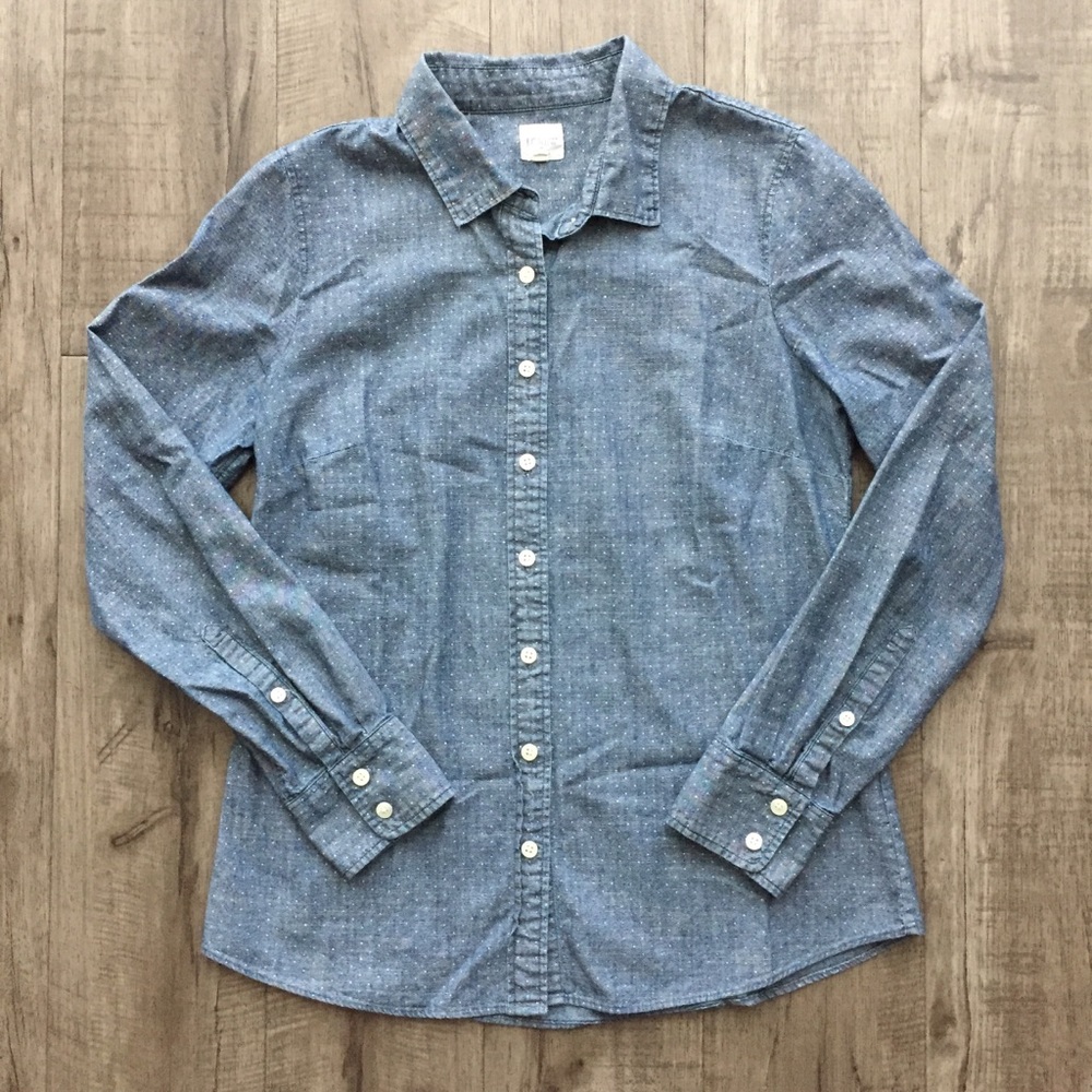 J. Crew Factory Polka Dot Chambray Perfect Shirt